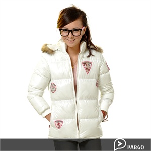 【品牌直供】PARGO/佩戈2010韩版亮面 毛边帽 修身女棉衣女棉服面包服[3030]