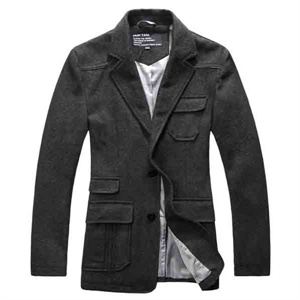 2011秋冬新款男士皮革拼接翻盖装饰毛呢休闲西服 N308