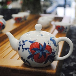 莫耶景德镇经典茶具套装八入 功夫茶 茶壶 公杯 青花釉里红1