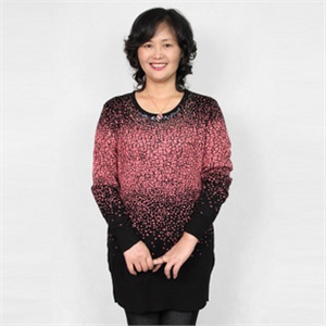 臻衣阁 中老年女装女士服装圆领针织撞色长款毛衣 JS-8119