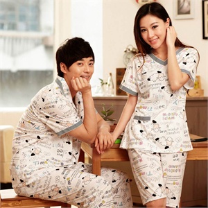 雪俐shirley 夏季新品上市纯棉短袖情侣睡衣家居服套装