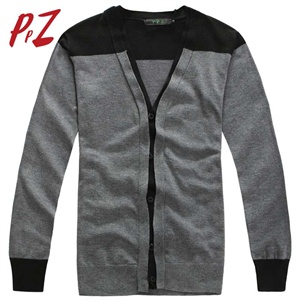 【品牌直供】PPZ 男装 款花机编制V领拼色开衫针织修身毛衣6013