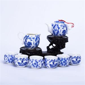 唯茶工坊德化瓷8头双芙蓉花功夫茶具套装