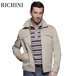 richini日驰尼 正品 新款春秋男士外套翻领肩章水洗纯棉夹克