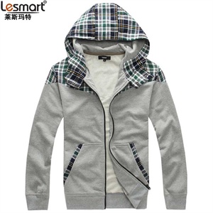LESMART男装 2012春装新品 格纹拼接款卫衣纯棉卫衣 品牌夹克