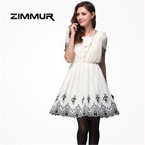 2012女装春装新品绣花优雅修身气质连衣裙[Z11CQC236WC]