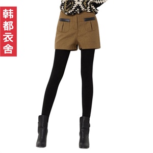 韩都衣舍 韩国【春季新品】新年春装女毛呢高腰短裤MQ1046