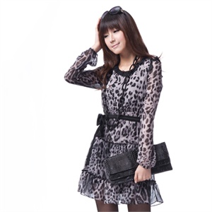 GIULIE 2011春新品暗色豹纹连衣裙A摆豹纹蛋糕裙SD-008