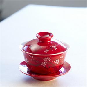 红釉茶具 中国红梅花白瓷盖碗 功夫茶 青茶乌龙茶CUP1109