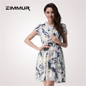 zimmur 夏装 春装 中腰立领气质 连衣裙 Z12XQC738YC 显瘦