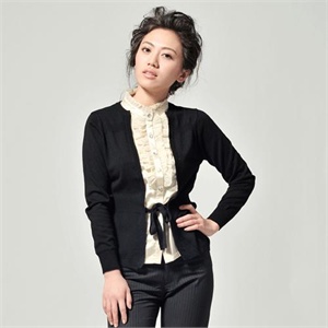 女针织衫高贵时尚舒适复古立领木耳边针织假两件_WK41