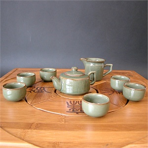 莫耶龙泉青瓷功夫茶具8入套组 茶壶茶杯公道杯 CJ071-混釉