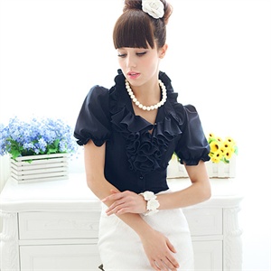 粉红大布娃娃正品 2012夏装新款多层荷叶边泡泡袖女装衬衫
