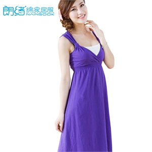 朗绪2012新款假2件套 针织无袖全棉连衣背心裙 性感睡裙10233X