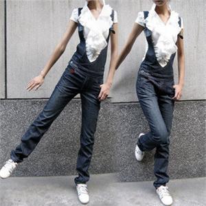 法姿 韩版超显瘦小直筒背带裤牛仔裤 SJ1992