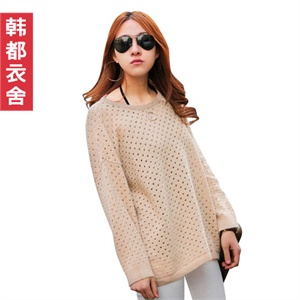 韩都衣舍 韩国【春季新品】新年春装女镂空长袖针织衫JH1317