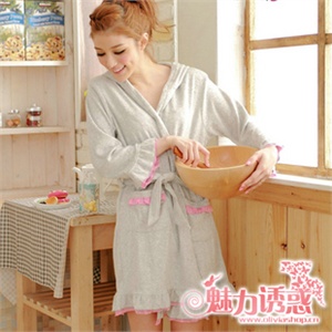 想飘 可爱公主日系性感蕾丝毛巾料浴袍睡袍睡衣家居服女秋冬