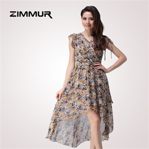 zimmur 夏装 春装 中腰V领碎花 连衣裙 Z12XQC751YC 雪纺 显瘦
