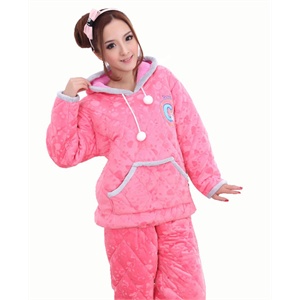 靓舒帛 2011秋冬装 女士加厚珊瑚绒夹棉带帽家居服F7844