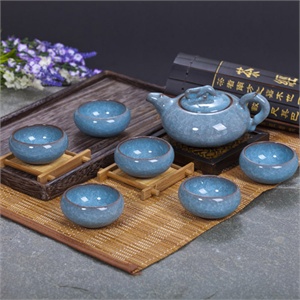 唯茶工坊高温7头冰裂釉茶具套装003浅蓝