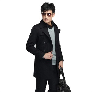 【品牌直供】男士休闲百搭长款风衣男式纯色外套大风衣FW010