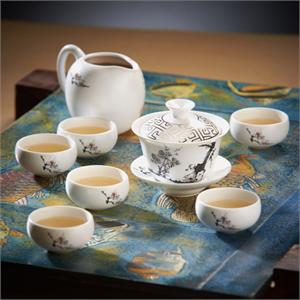 原装进口台湾茶具8件装 墨梅8入盖碗 YCJ1102