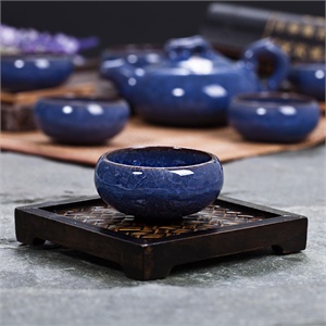 唯茶工坊高温7头冰裂釉茶具套装004深蓝