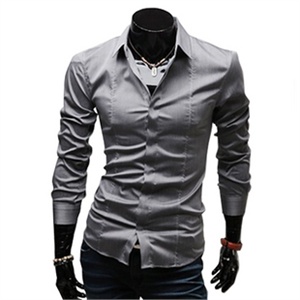 HIEND 韩版特色暗门襟全棉男士修身长袖衬衫纯色衬衫 D797