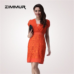 zimmur 夏装 春装 中腰V领时尚钩花 连衣裙 Z12XQC733J0 显瘦