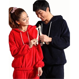 轩靓品牌 特价可爱连帽纯色男女珊瑚绒睡衣 情侣睡衣91170-91171