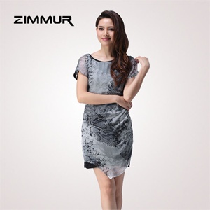 zimmur 夏装 春装 时尚修身圆领中腰 连衣裙 Z12XQC722AC 显瘦
