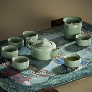 龙泉青瓷功夫茶具8入套组 茶壶茶杯公道杯 三种釉色 CJ071