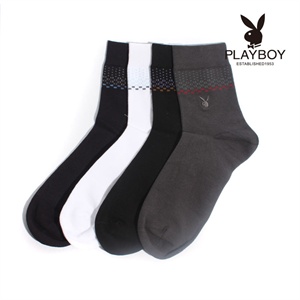 花花公子PLAYBOY 男士条纹纯棉透气排汗休闲中统袜子四色可选2155