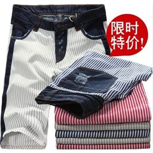 2012男装新款 男士休闲条纹撞色牛仔短裤 裤子牛仔裤1211-K10