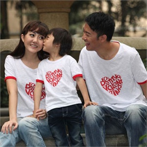 SMY 红色心心相印 夏季纯棉短袖圆领亲子装F-064