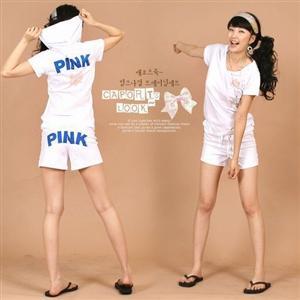 法姿 清仓韩版时尚女装短款PINK时尚休闲套装B093
