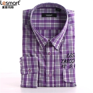 【品牌直供】lesmart 英伦风 休闲格纹清 爽亚麻衬衣 男士衬衫