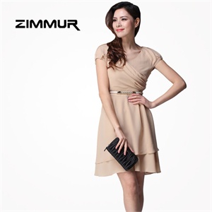 ZIMMUR 夏装 春装 飘逸高腰修身 连衣裙 Z12XQF447M0 显瘦