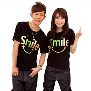 2011夏装smile金字母笑脸圆领短袖大码情侣装短袖T恤Y18