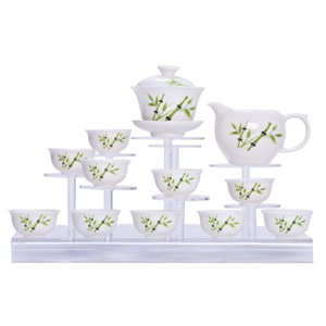 唯茶工坊德化瓷13头绿竹功夫茶具套装