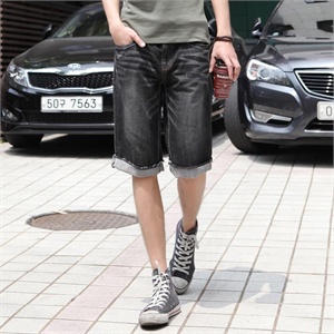 牛仔裤韩都衣舍 2012夏装新款男装磨白牛仔七分裤SK2012L11