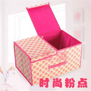 时尚粉点 双开盖硬板收纳箱 衣物/杂物储存箱 防尘居家整理盒