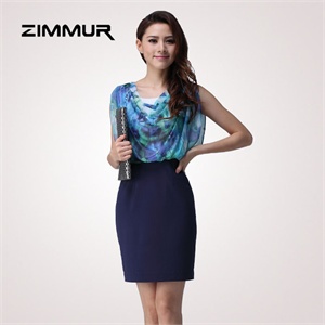 zimmur 夏装 春装 高腰针织印花 连衣裙 Z12XQD568BC 显瘦