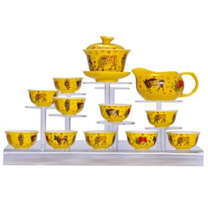 唯茶工坊德化瓷13头黄五牛功夫茶具套装