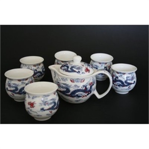 瑞恒逸品青花瓷7头功夫茶具套装(二龙戏珠)
