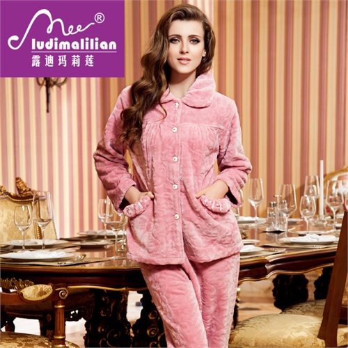 露迪玛莉莲绒绒<em>大码</em>长袖家居服套装<em>女款睡衣</em>睡