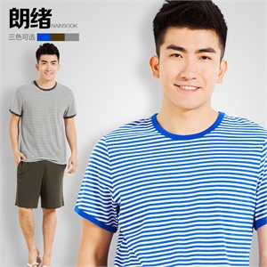 朗绪 2012 夏新款 男 柔棉海魂条纹套装睡衣家居服 212102-X