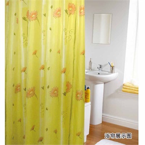 京彩涤纶防水浴帘-菊园春晓180乘200cm内赠C型环(赠双层防水浴帽)