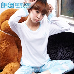 朗绪 女款 梦幻云朵全棉圆领睡衣家居服套装212099