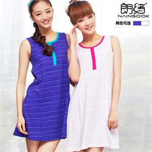 朗绪2012春夏新款条纹海军风女睡裙甜美睡衣全棉背心裙222181